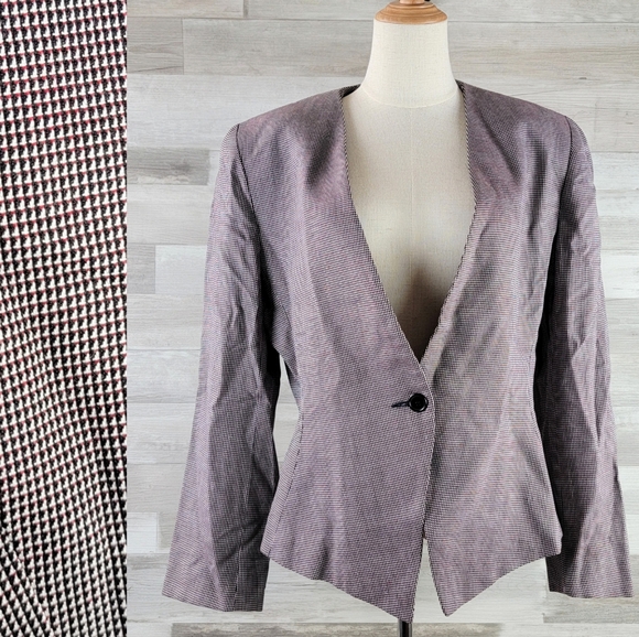 Vintage Saville Red, Black Houndstooth Single Button  Blazer Women's Size 12 USA - Picture 1 of 16